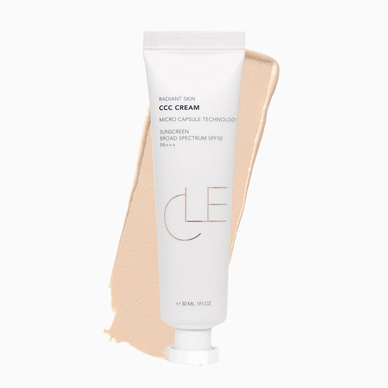 Laat je huid stralen met de CCC Cream van CLE Cosmetics! Deze lichte alles-in-een primer en foundation bevat een indrukwekkende SPF50 PA+++, en het beste van alles: het is volledig vegan en dierproefvrij! #kleur_(Neutral) Fair - SPF50