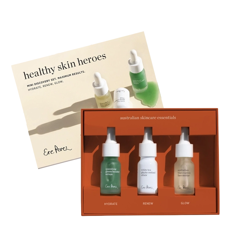 Verwen jezelf of verras iemand speciaal met de prachtige Healthy Skin Heroes Mini Set van Ere Perez! Laat je gezicht stralen met deze heerlijke formules, die niet alleen doeltreffend zijn, maar ook dierproefvrij en vegan. Ontwikkeld om je huid diep te voeden, uitdroging tegen te gaan en een natuurlijke glow naar voren te brengen.