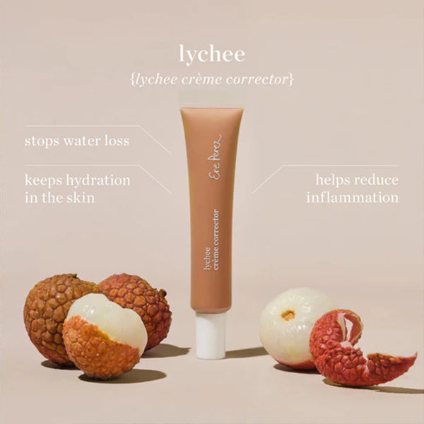 Deze Lychee Creme Corrector is een full coverage concealer & color corrector die roodheid, donkere kringen en onzuiverheden  bedekt zonder je huid uit te drogen.  De concealer bevat een hoog gehalte Vitamine C & Lychee voor extra hydratatie en een gevoede huid met creaseless resultaat.