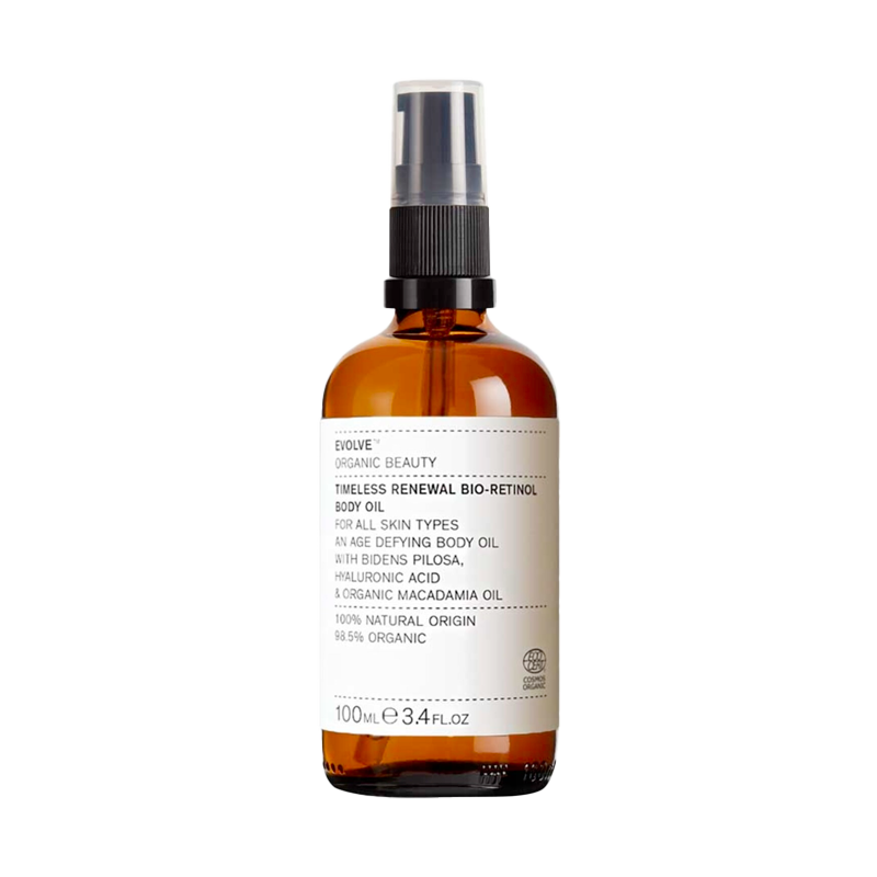 Timeless Renewal Bio-Retinol Body Oil van Evolve is een nieuw hemels product om aan je vegan huidverzorgingsroutine toe te voegen. Maak je klaar om verliefd te worden op de Timeless Renewal Bio-Retinol Body Oil - jouw ultieme wapen in de strijd tegen huidveroudering. 