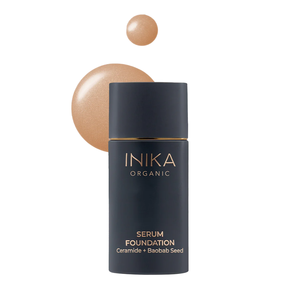 Inika Organic Serum Foundation, volledig vegan met ceramide en baobab seed in de #kleur_fearless
