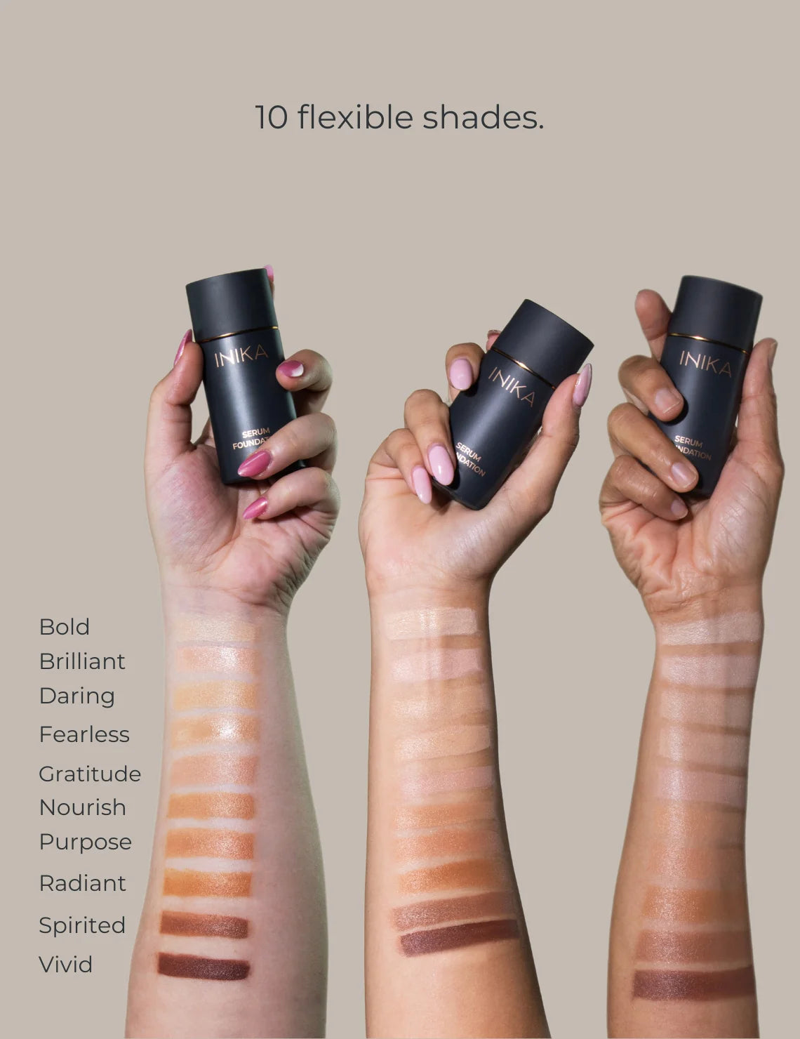 INIKA Organic Serum foundation kleur / shade swatches en voorbeelden