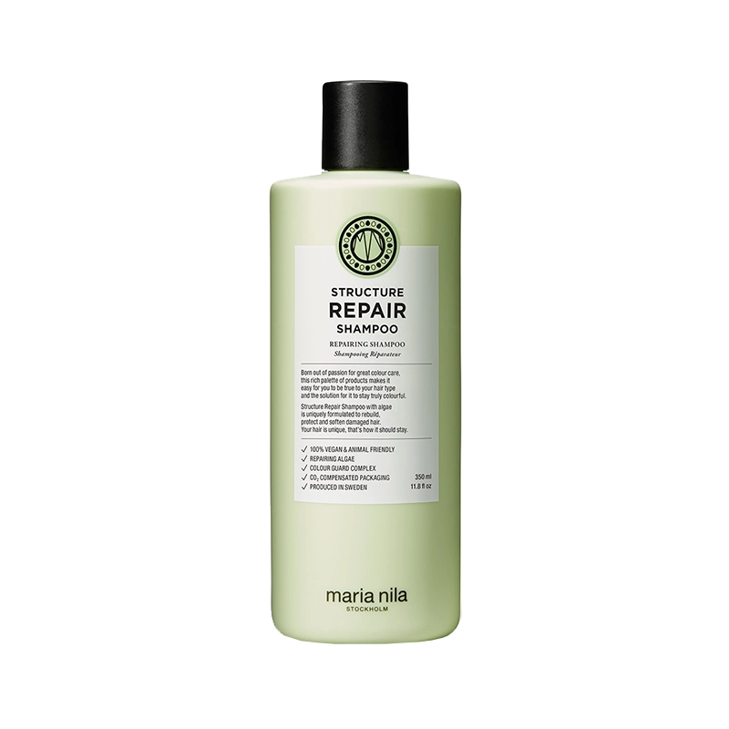 Maria Nila Structure Repair Shampoo is een voedende shampoo speciaal voor beschadigd, droog en chemisch behandeld haar. Deze 100% natuurlijke shampoo hydrateert en versterkt je haar. Algenextract helpt het ​​haar te revitaliseren en maakt het haar weer zacht en geeft glans.