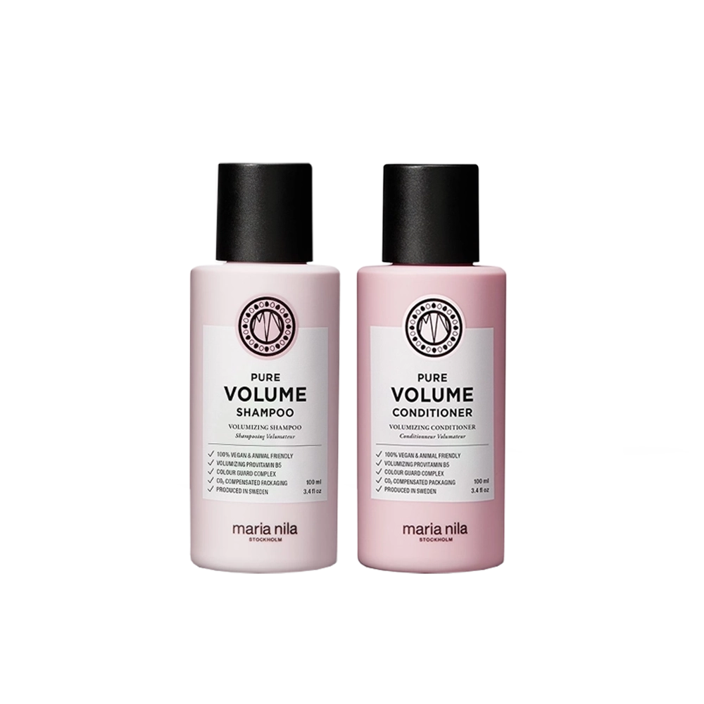 Maria Nila Pure Volume mini bundel met Pure Volume shampoo (100 ml) en Pure Volume conditioner (100 ml). Perfect voor op reis!