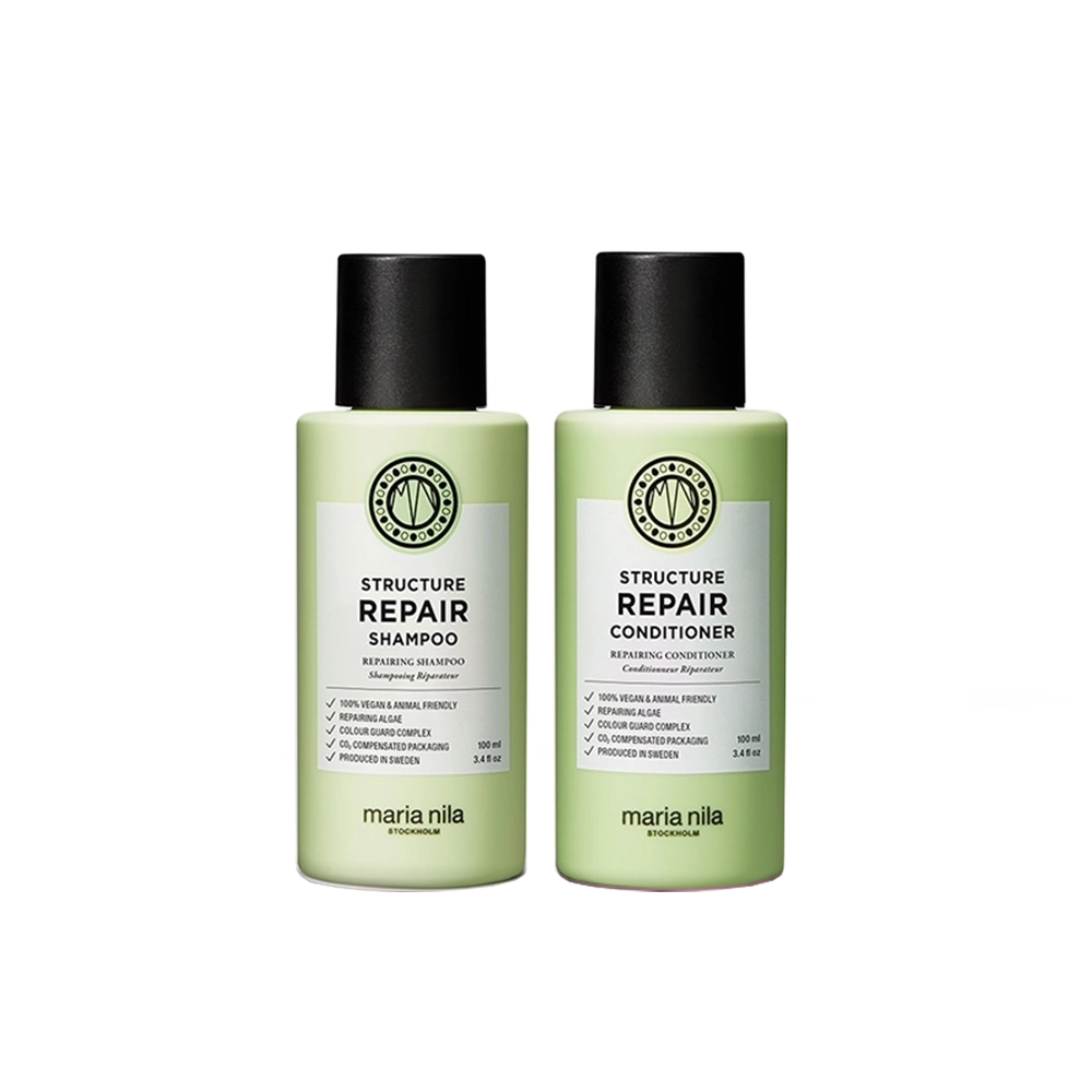 Maria Nila Structure Repair bundel met Structure Repaire shampoo (100 ml) en Structure Repair conditioner (100 ml). Perfect voor op reis!