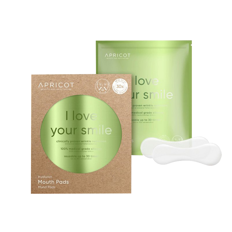 Lach zoveel je wilt - wij zorgen voor je lachrimpels. De veganistische Apricot anti-aging pads zijn gemaakt van puur siliconen van medische kwaliteit, verrijkt met zeer effectief hyaluronzuur. Was ze zo nu en dan en behandel ze goed. Je krijgt tot 30 behandelingen uit één pad. Hoe vaker je ze gebruikt, hoe gladder je mond wordt. Het is klinisch bewezen. Minimale ingrediënten. Maximaal effect.